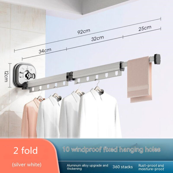 Suction Cup Folding Clothes Hanger Indoor Home Balcony Aluminum Retractable Drying Rack No Punching Folding Clothes Hanger - Image 4